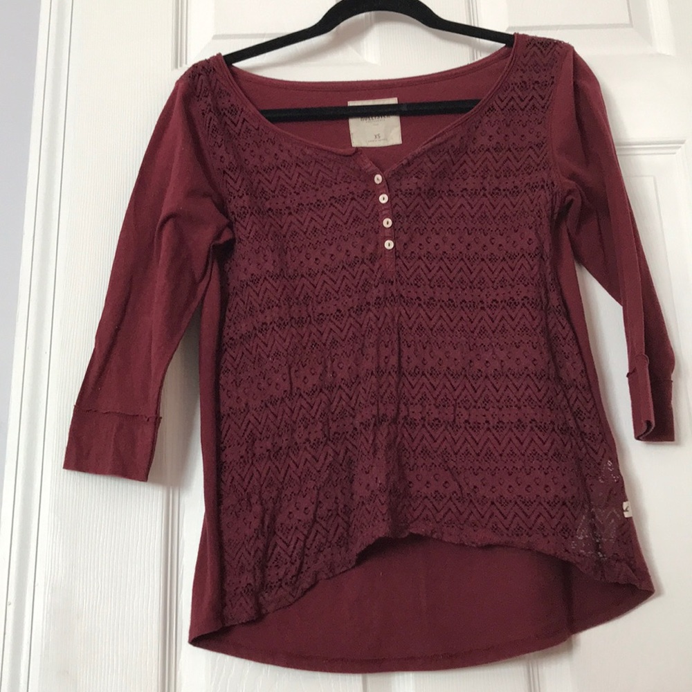 Hollister burgundy red lace quarter sleeve shirt