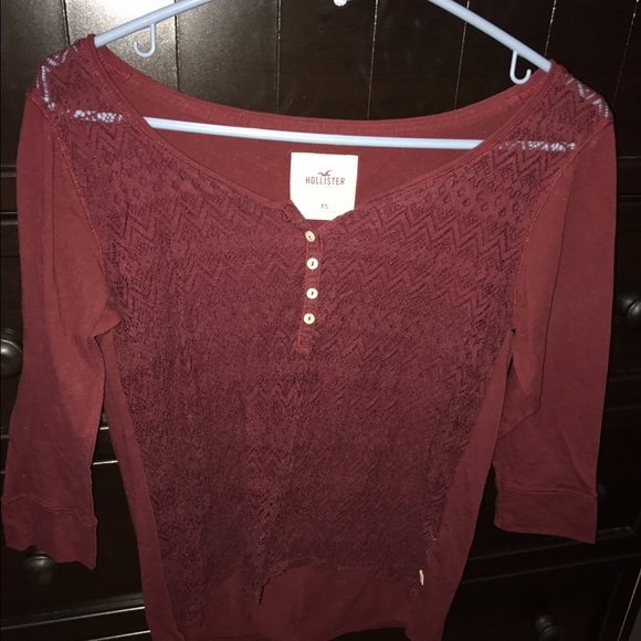 Hollister burgundy red lace quarter sleeve shirt - Picture 3 of 5