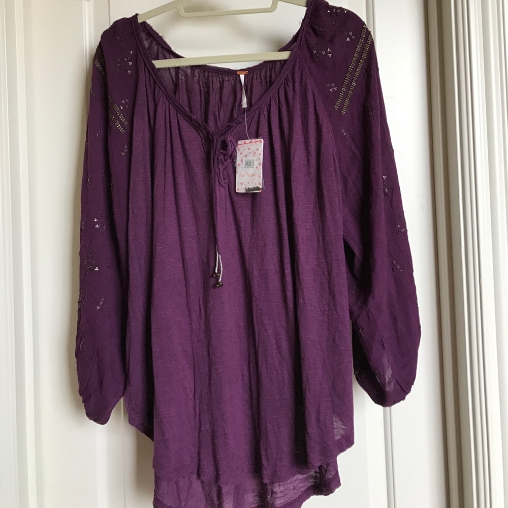 Free People Golden Nugget Embellished Peasant Top