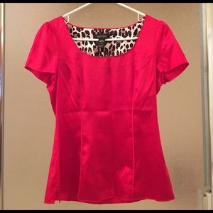 WHBM Bright Red Silk Short Sleeve Silk Blouse 2