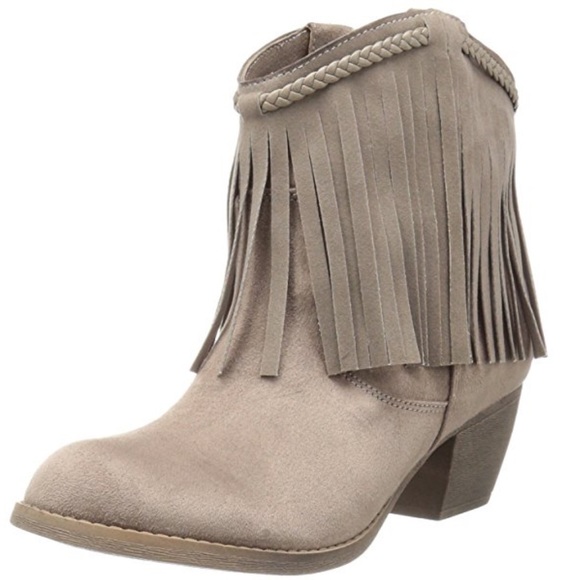 Taupe Western Cascading Fringe Ankle Booties - Picture 2 of 4