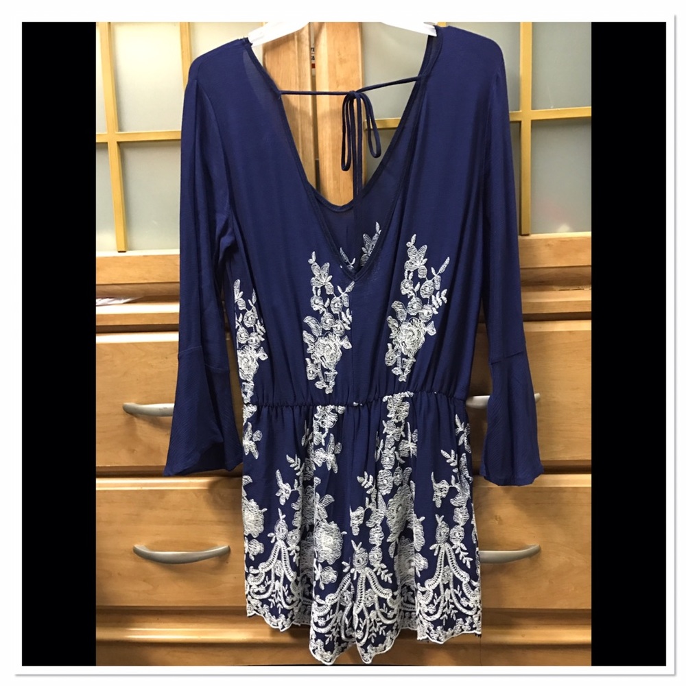 LAST ONE!! Navy Embroidered Romper - Picture 3 of 4