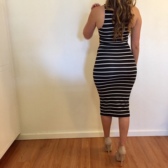 Black & White Striped High Neck Midi Dress - Picture 2 of 7