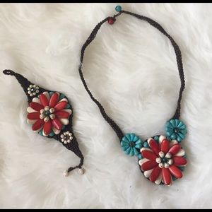 Handmade flower bead necklace bracelet set
