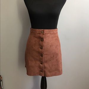 FAUX SUEDE BUTTON UP SKIRT