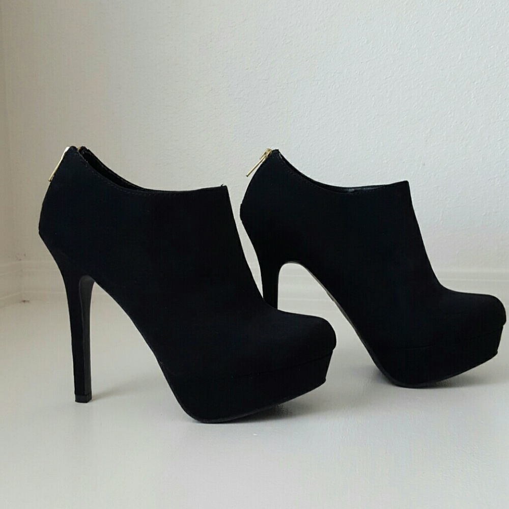 Black Faux Suede Platform Booties