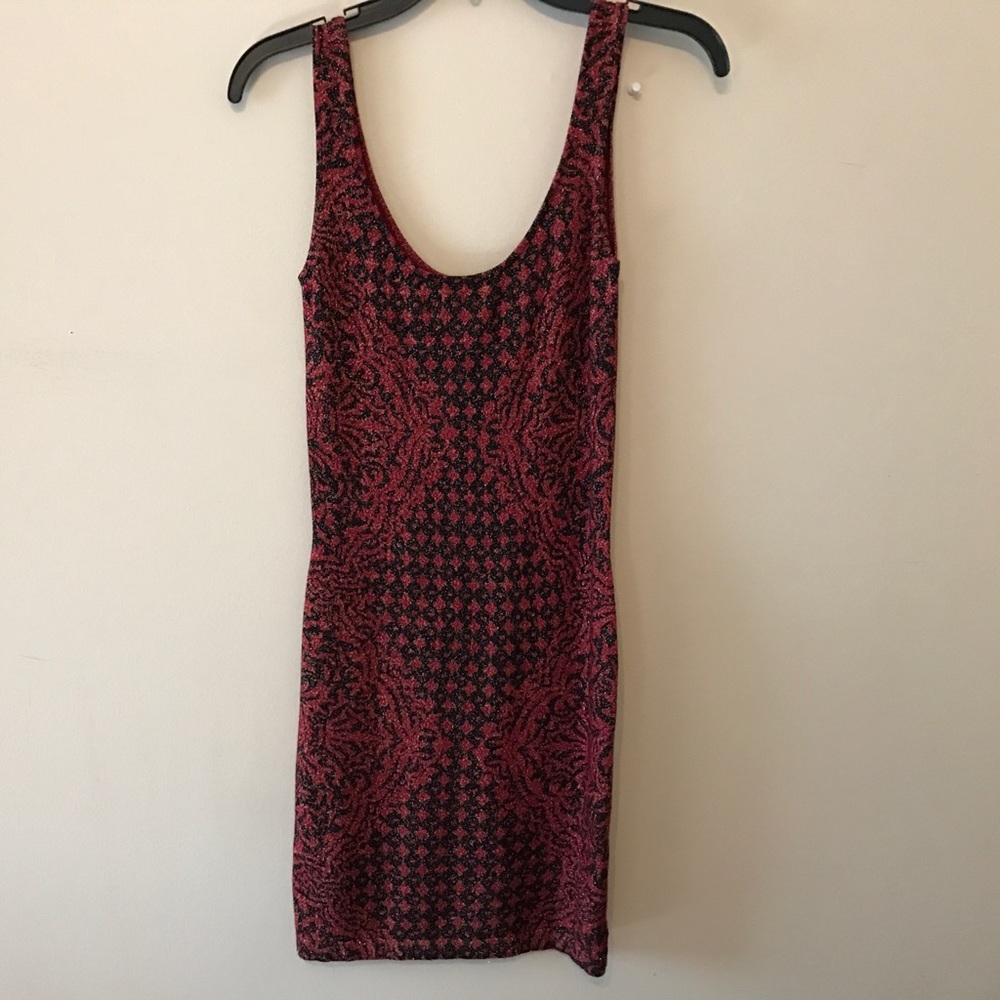 Red black and gold mini dress