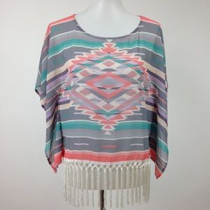 Xhiliration Aztec Print Poncho Top