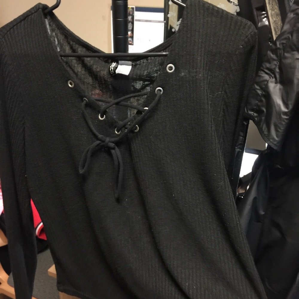 Black lace up shirt