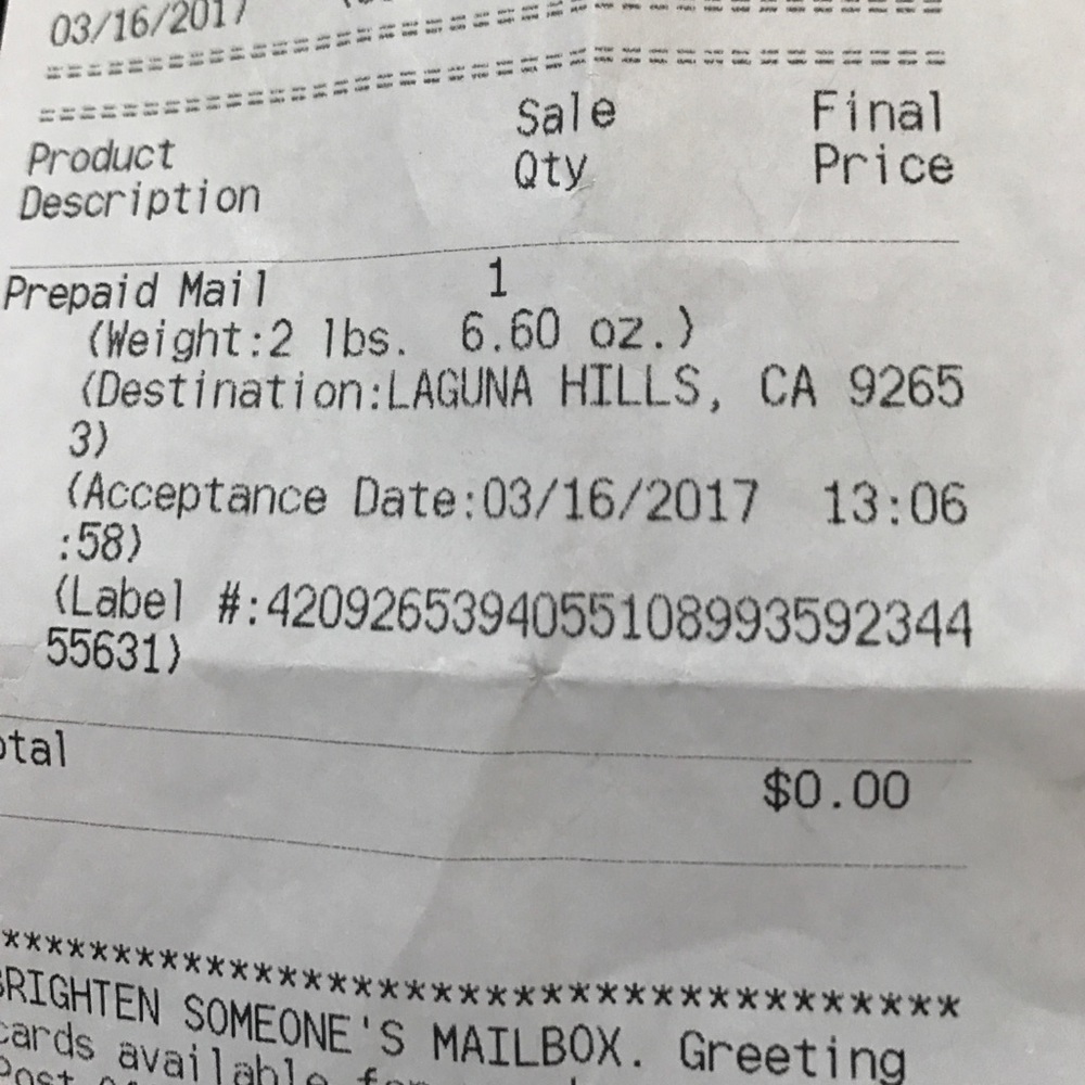 Shipped item
