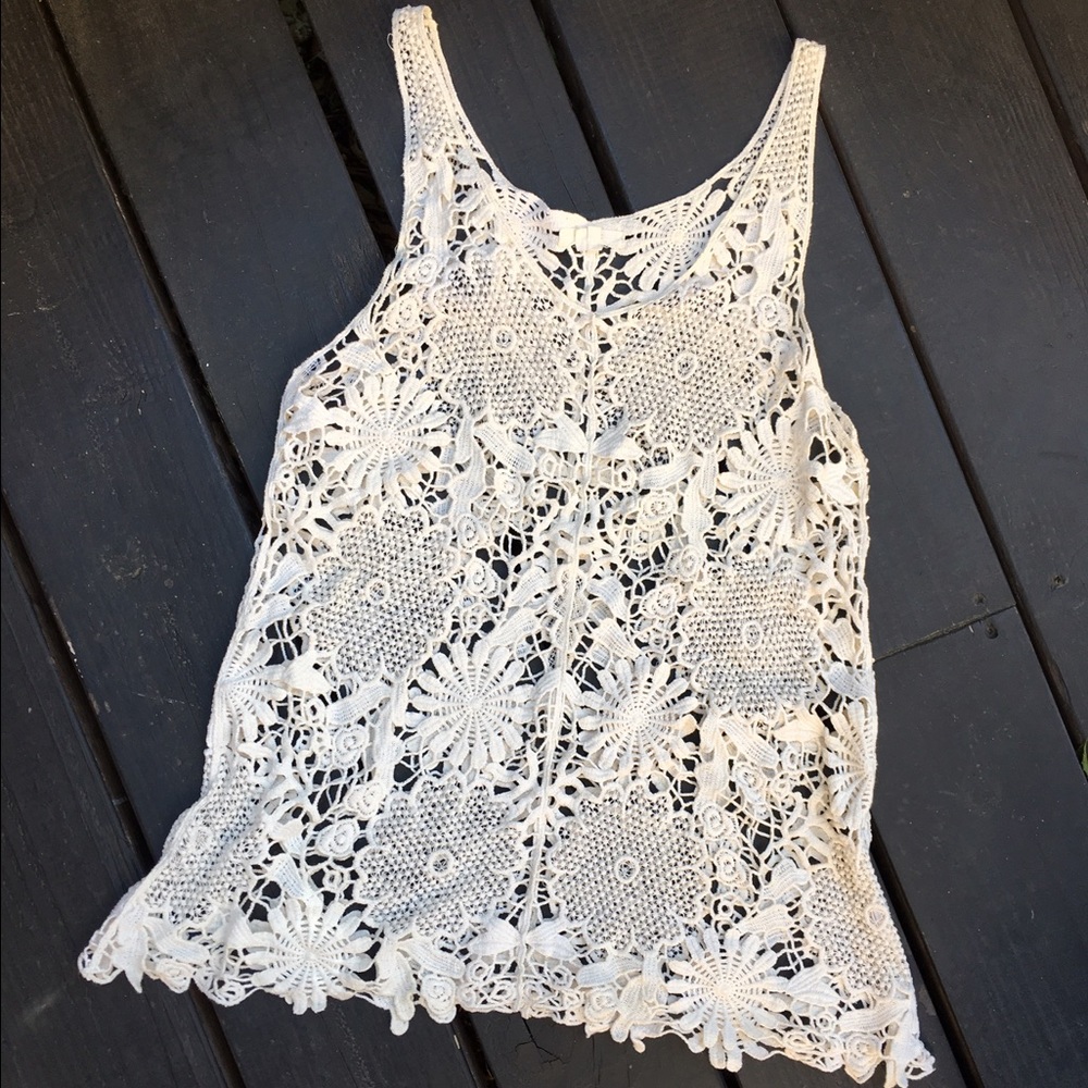 Tulle crochet lace tunic top, size small