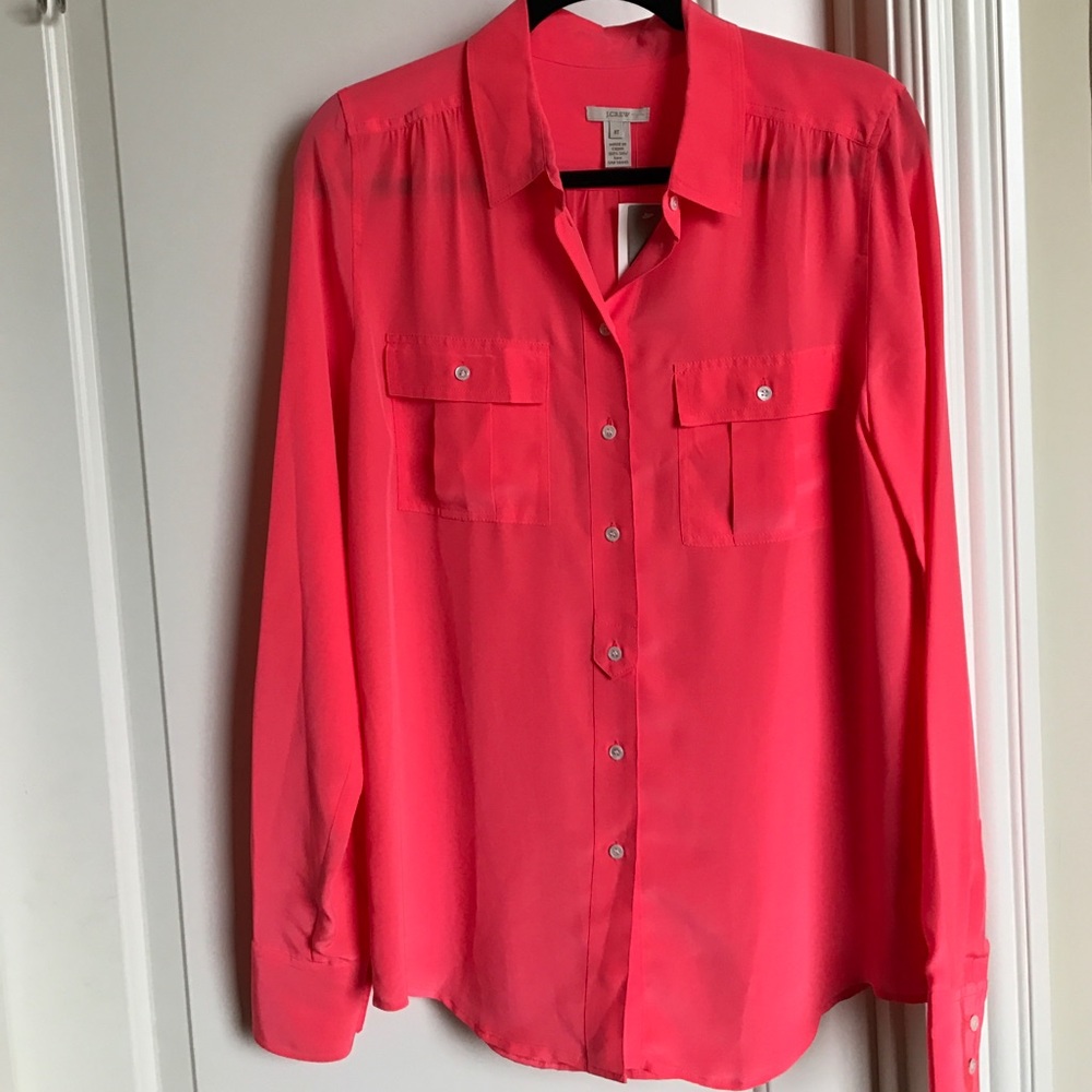 J. Crew silk camp shirt in neon orange *NWT*