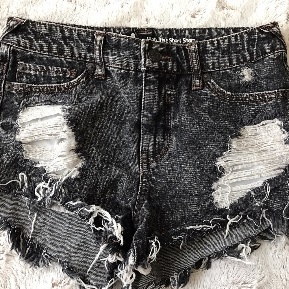 Mossimo Black Distressed Denim High Waisted Shorts