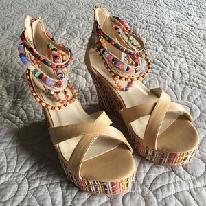 Fresh!  Multi-Color Beaded Platform Wedge