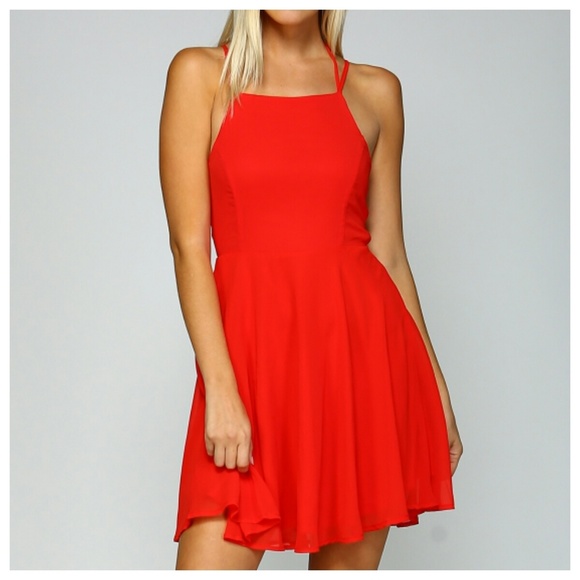 SOLD OUT Red Sleeveless Dress, Criss-Cross Back - Picture 2 of 3