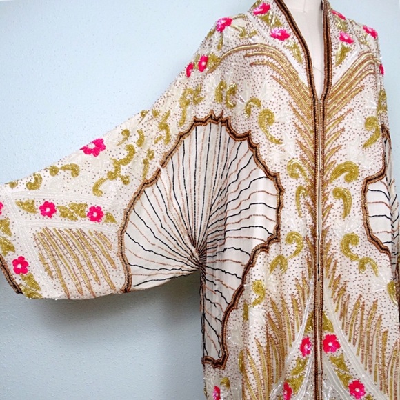 Vintage Beaded Sequined Kimono Jacket - Picture 2 of 7