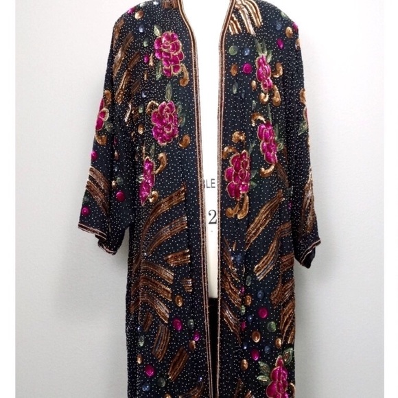 Vintage Beaded Sequined Kimono Jacket - Picture 5 of 7
