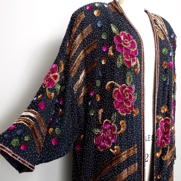 Vintage Beaded Sequined Kimono Jacket - Picture 6 of 7