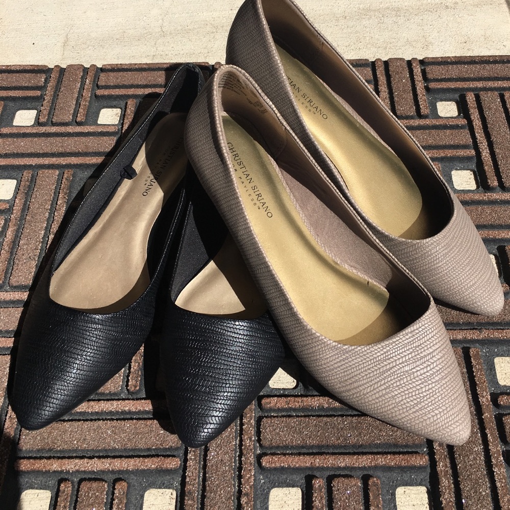2x Christian Sirano flats (1 black/ 1 tan)