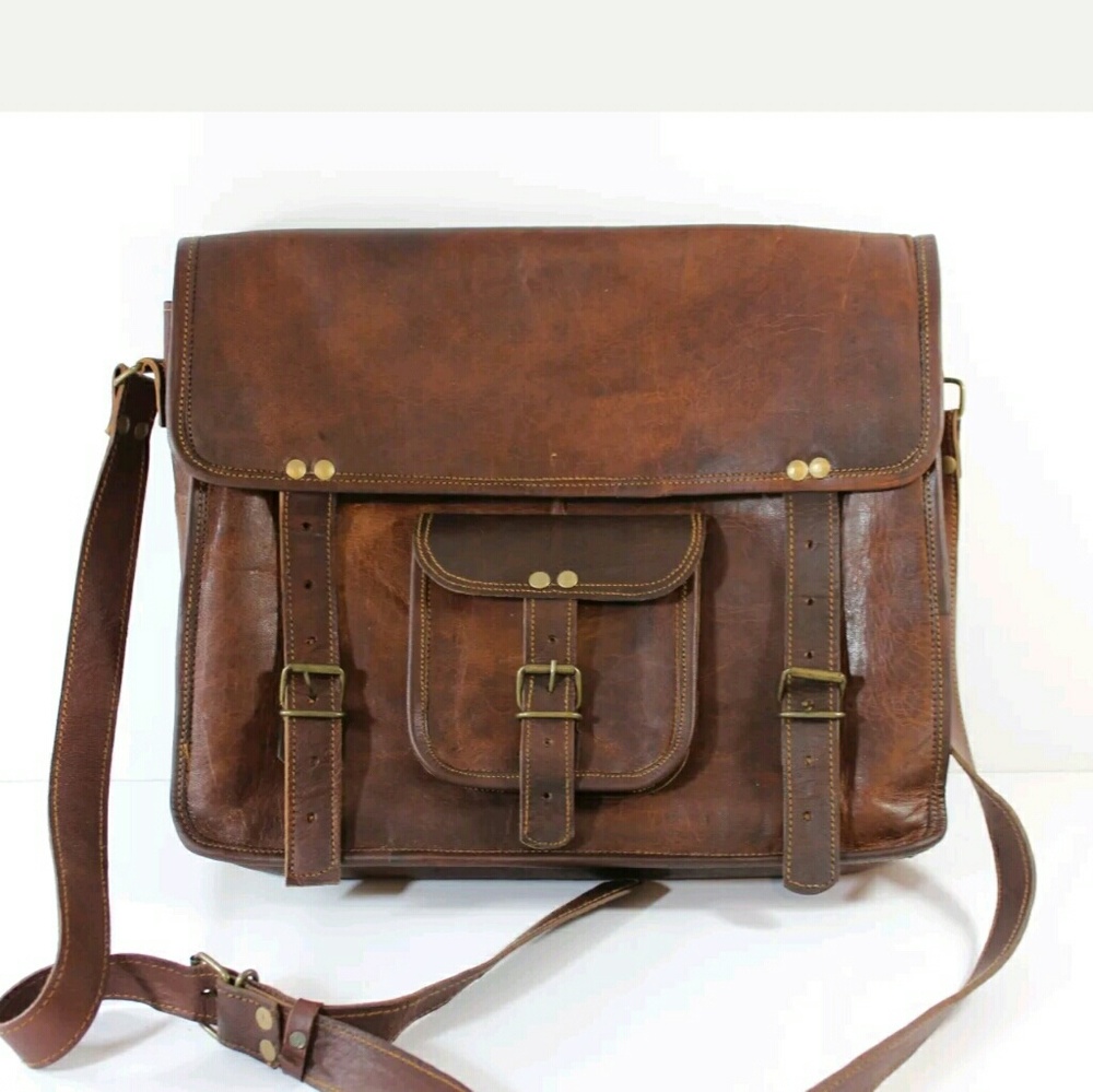 Vintage distressed leather cross body satchel