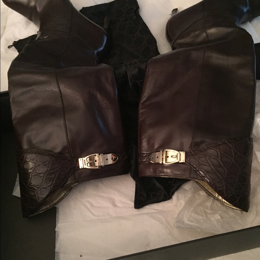 Gucci boots brown croc band top - Picture 2 of 8