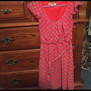 Sleeveless Red Dress with Blue flowers