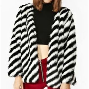 Nasty Gal Lush Black/White Faux Fur Stripe Jacket