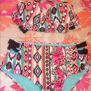 High waisted swim suit (tribal print)