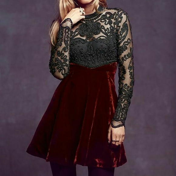 Free People Dresses & Skirts - FP Ginger Meadow Velvet Embroidered Dress