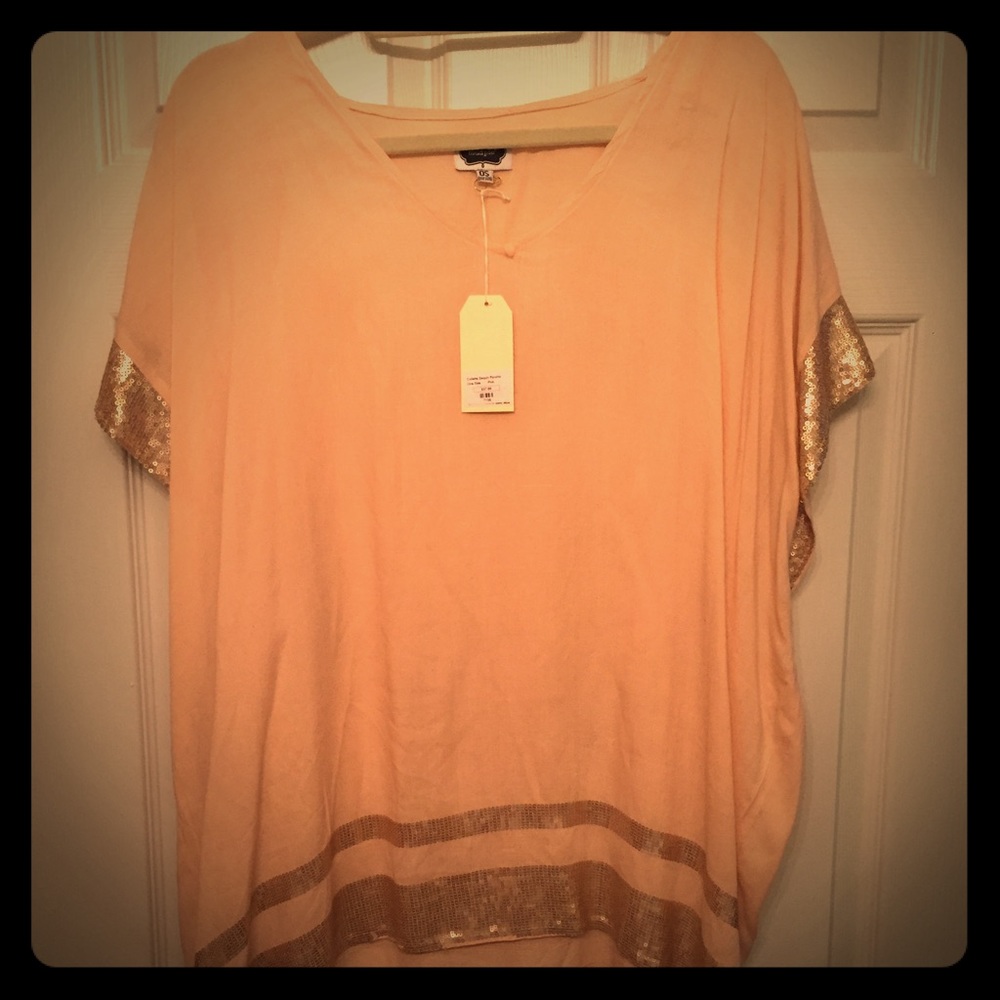 Light Pink poncho. Sequins and smooth cotton