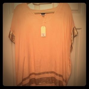 Light Pink poncho. Sequins and smooth cotton