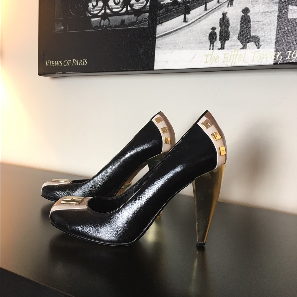 L.A.M.B. Gold Detail Leather Pumps
