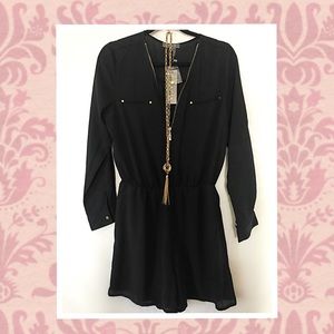 Gracia Black Zip Front Romper, NWT.
