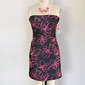 DKNY black pink strapless floral dress- size 6