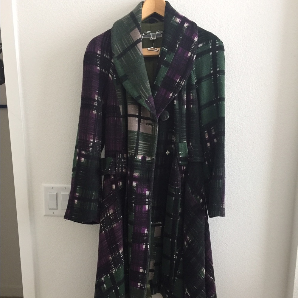 SALE: Eley Kishimoto plaid belted wool coat.