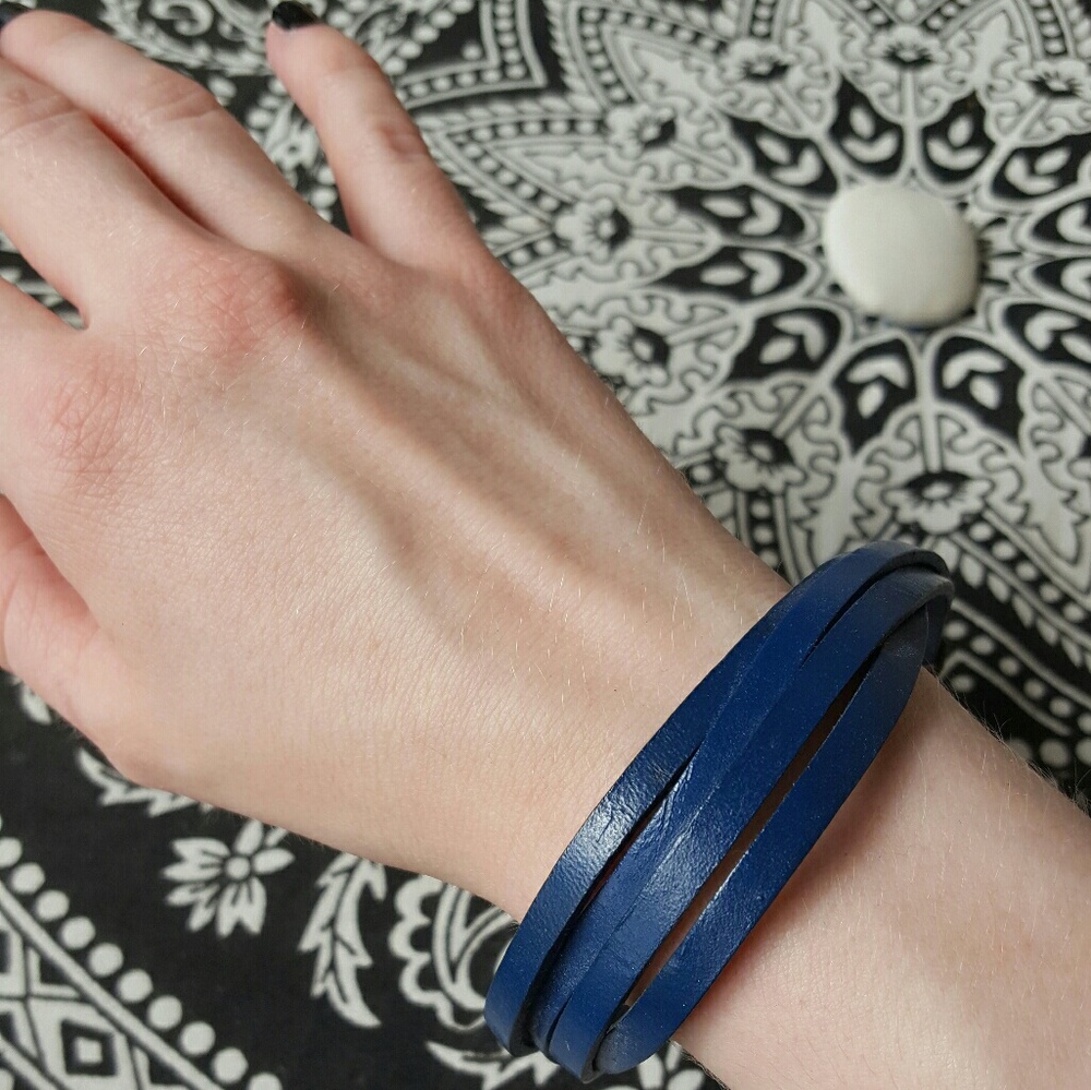Dark Blue Stacked Leather Bracelet