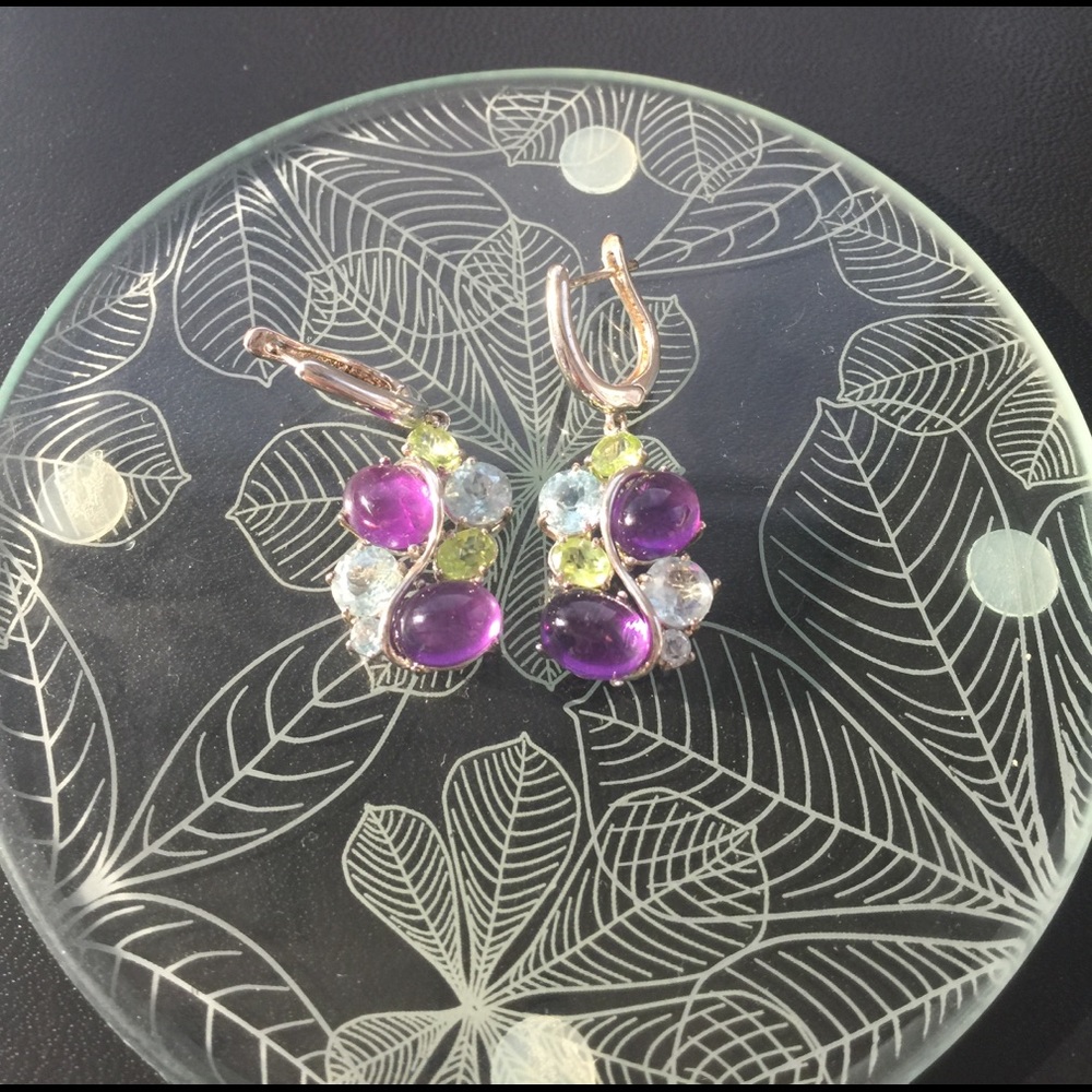 Multiple colored gems sterling silver earrings