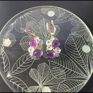 Multiple colored gems sterling silver earrings