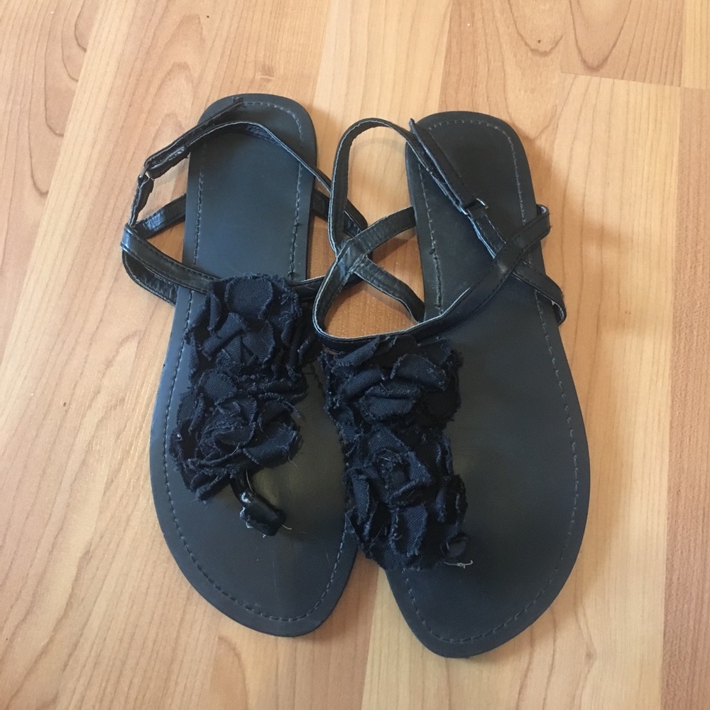 black sandals with flowers