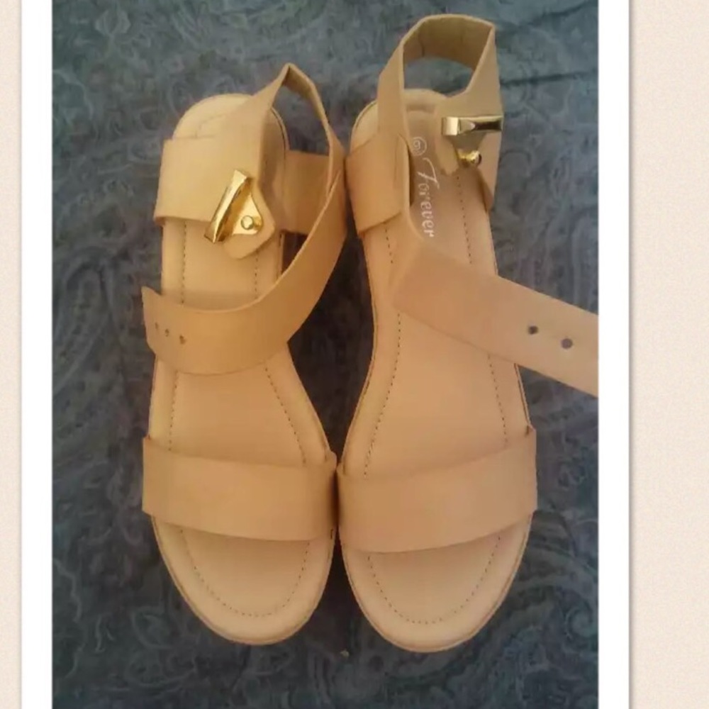 Cream Platform Sandals  Ankle Straps