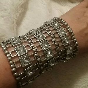 Silver Metal Mesh Rhinestone Bracelet