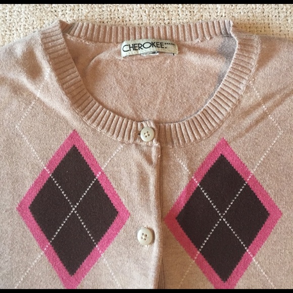 Cherokee Cardigan Tan Argyle Sweater - Picture 2 of 3