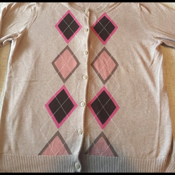 Cherokee Cardigan Tan Argyle Sweater - Picture 3 of 3