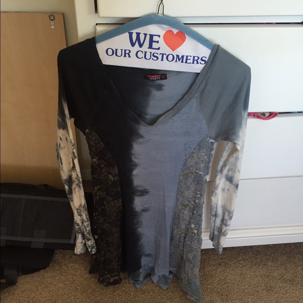 Blue white small lace tie dye top