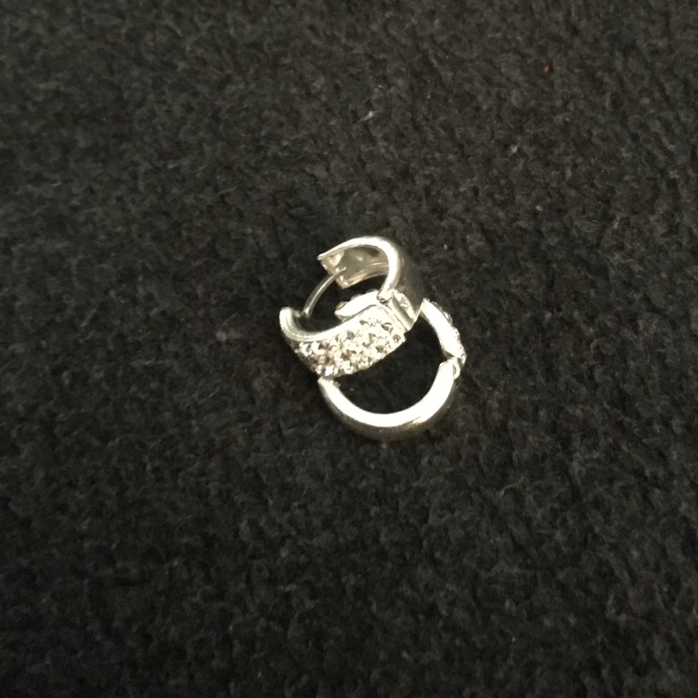 Mini huggy earrings in silver tone with Swarovski