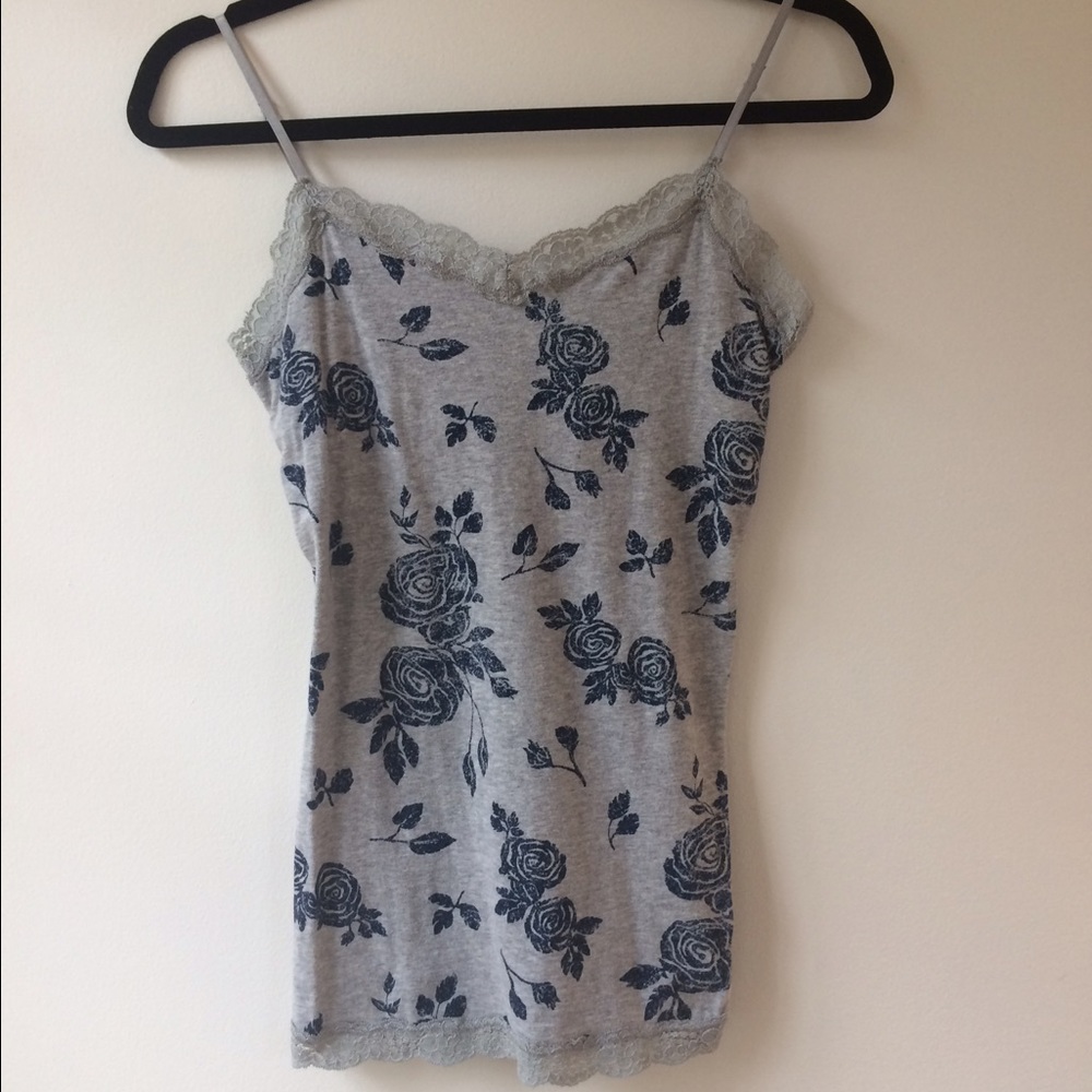 Navy blue rose floral gray tank