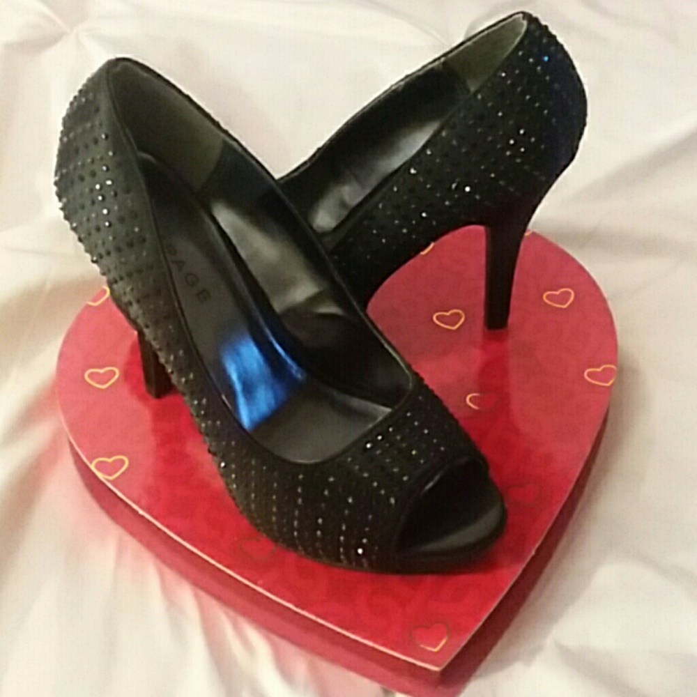 Black Satin Studded Special Occasion Shoes