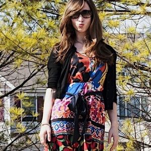 Colorful silk dress from Anthropologie