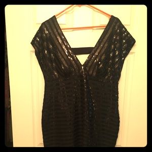 Deep V stripped sequined dress with pockets