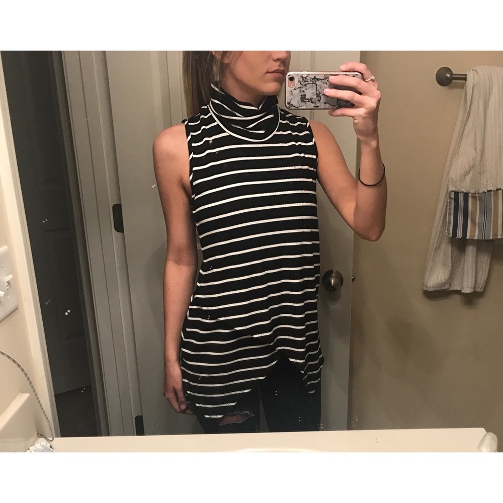 Striped turtleneck tank
